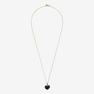 Collana Maglia Brillantina in Argento 925 placcato Oro Giallo 18Kt con Pendente Cuore in Pavé di Spinello Nero Estraibile