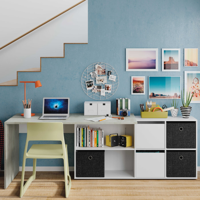 Mesa Escritorio Office 74x136x139 Cm Blanco Artik Y Cemento