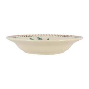 Lot de 6 assiettes creuses dessin tropical en grès 21,5cm TROPIQUE