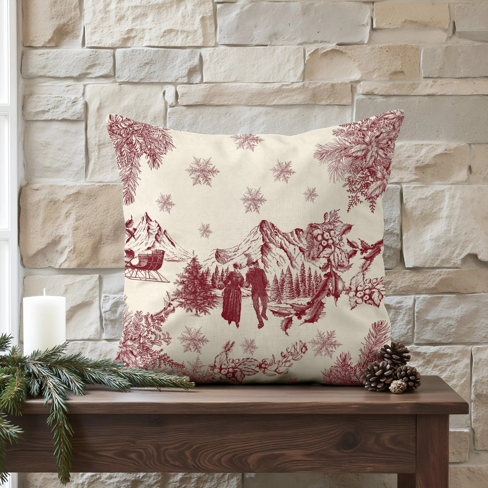Housse de coussin 100% algodón Christmas Red Toile A 50x50 cm