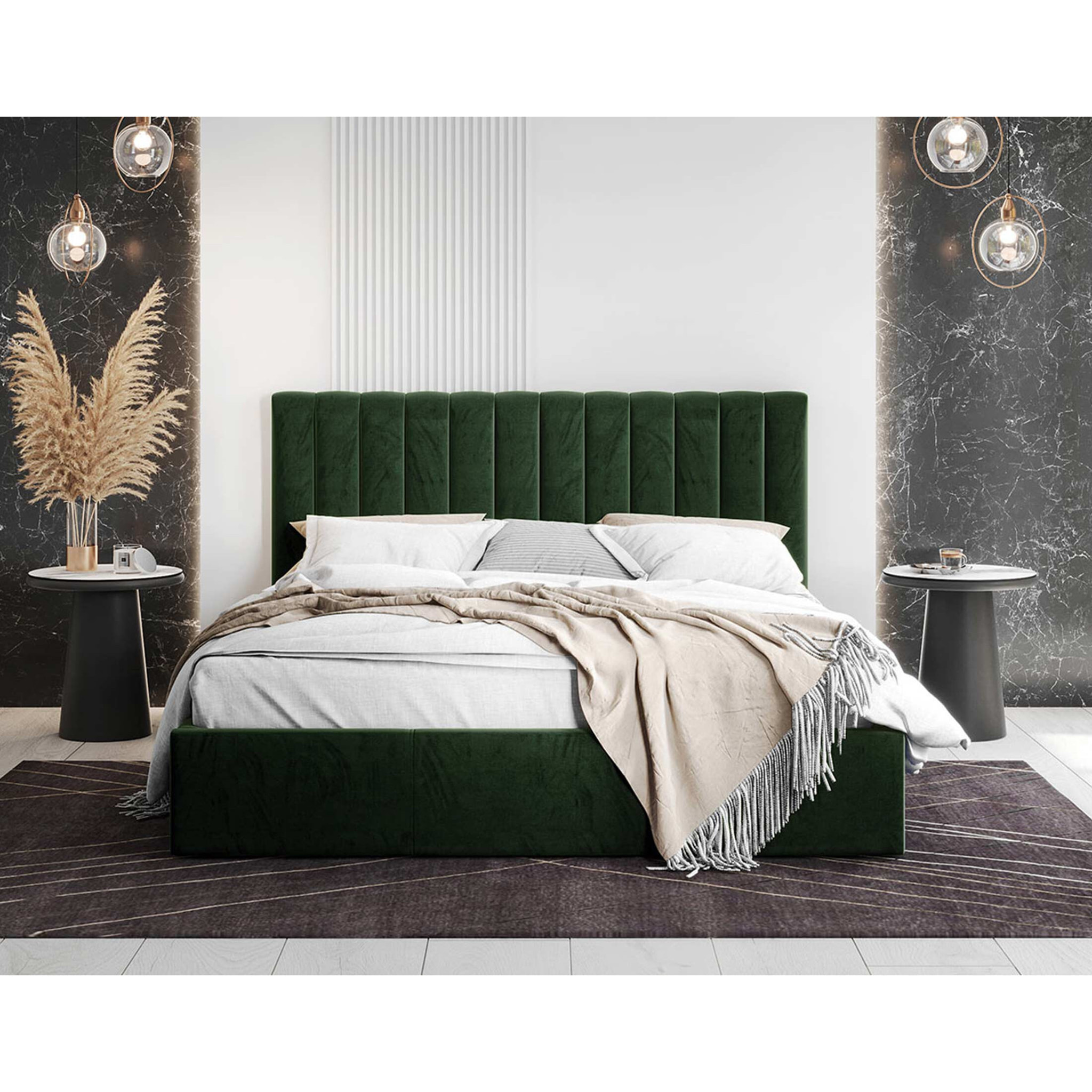 Rosario - lit coffre - 140x200 - sommier inclus - en velours - Vert