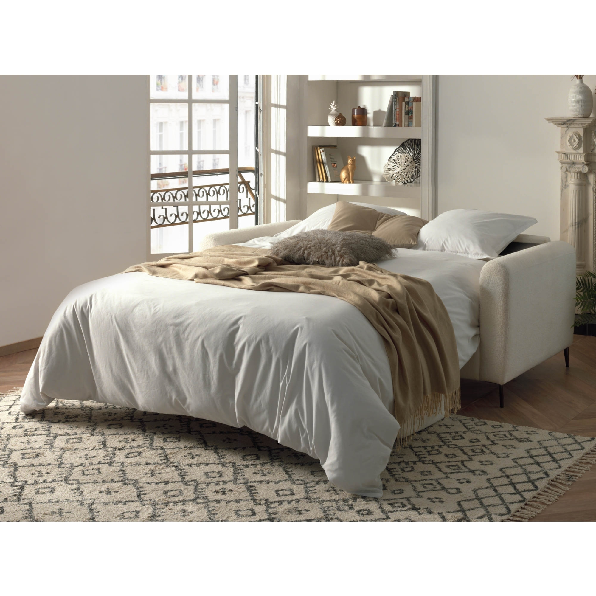 Owen - canapé 3 places convertible - couchage quotidien - matelas 12 cm - en tissu bouclette - Beige