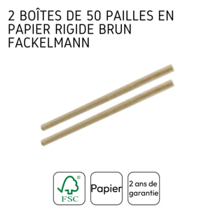 Lot de 2 boites de 50 pailles en papier rigide brun 15 cm Fackelmann Nature