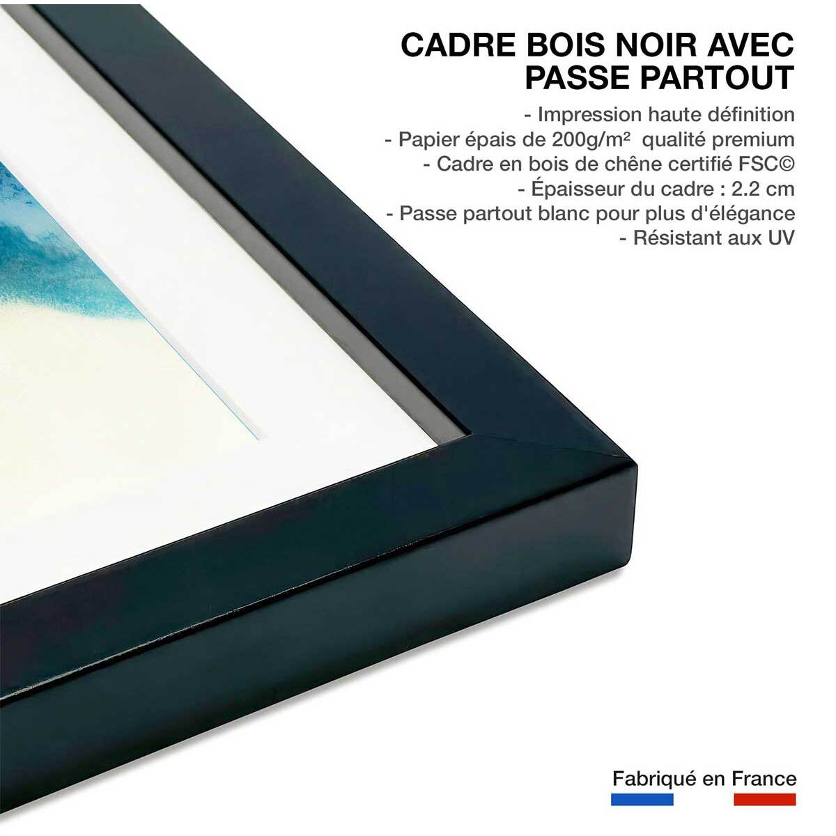 Poster abstrait blue crawling Affiche + cadre en bois - Noir