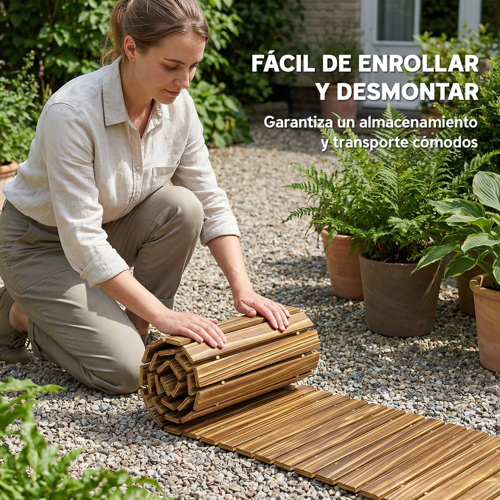 Camino de Jardín de Madera 120x38 cm Pasarela Recta Enrollable para Exteriores Resistente a la Intemperie Decorativo de Jardín para Playa Boda Fiesta Carbonizado