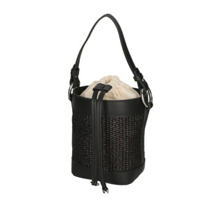 Borsa a secchiello da donna - Modello Alyssa - Pelle & Paglia - 13.0 x 16.0 x 10.0 cm