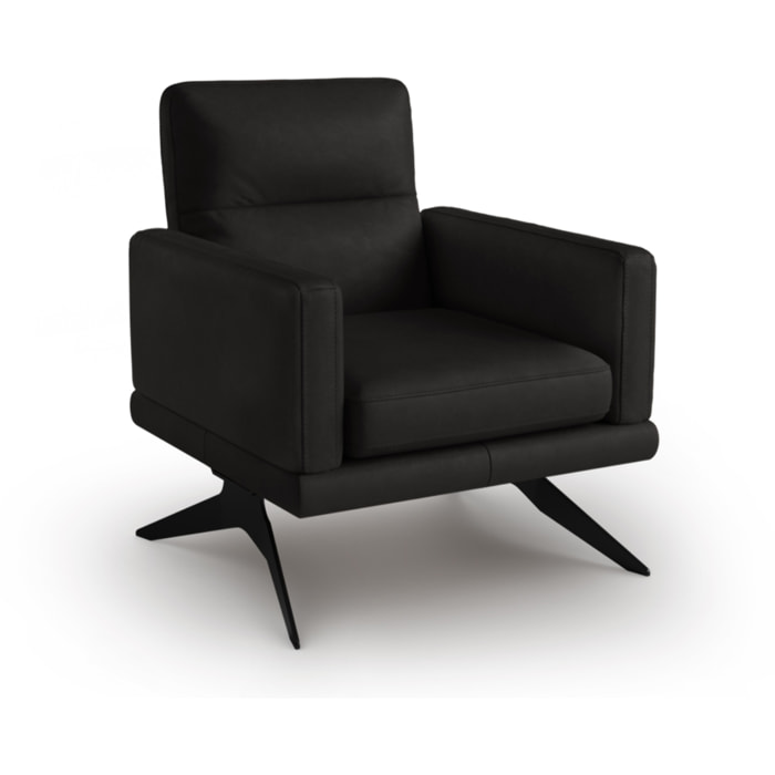 Fauteuil "Ange" en cuir véritable noir