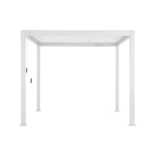 Pergola bioclimatique aluminium 3x3 m V2 lames orientables + 3 persiennes TRIOMPHE blanc