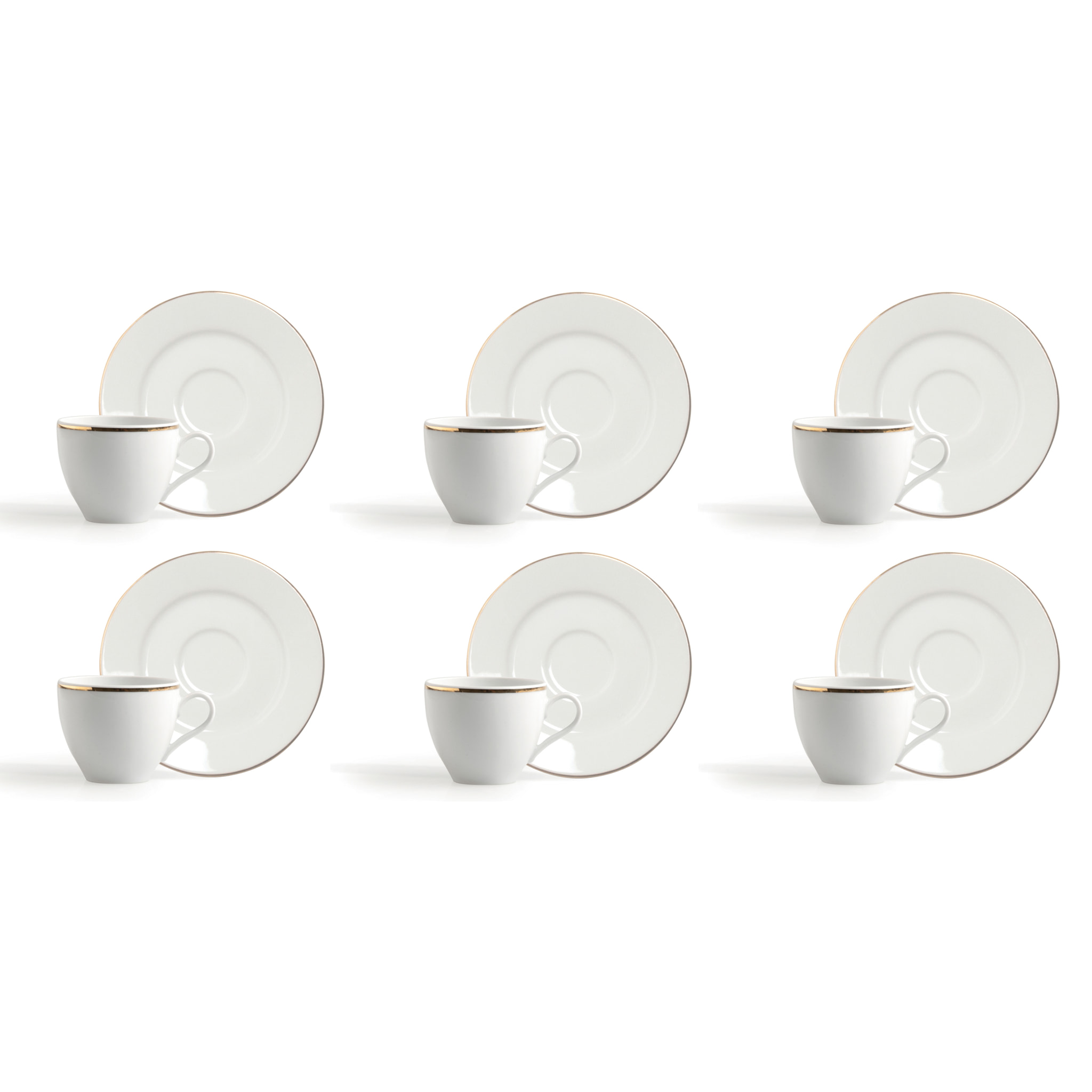 Set de 6 Tasses à Café avec Soucoupe Excelsa – Gold, Porcelaine Blanche