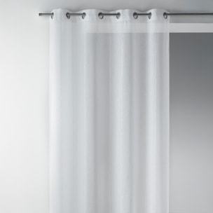 Voilage fines rayures brodées avec grande largeur - Blanc