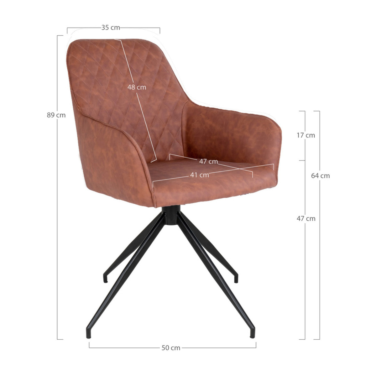 Sedia da pranzo girevole Harbo in ecopelle marrone vintage con base nera