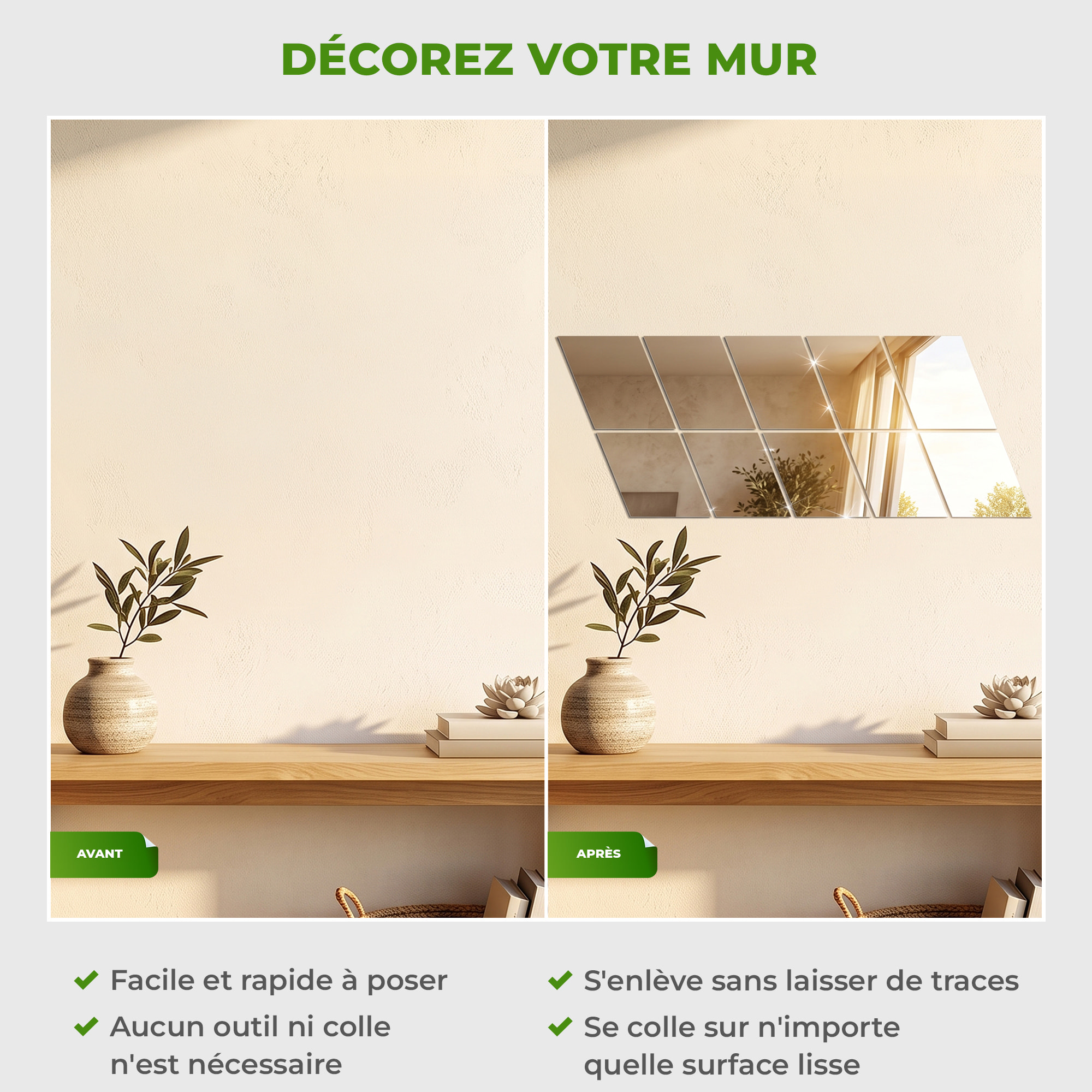 10 stickers miroirs losanges argentés