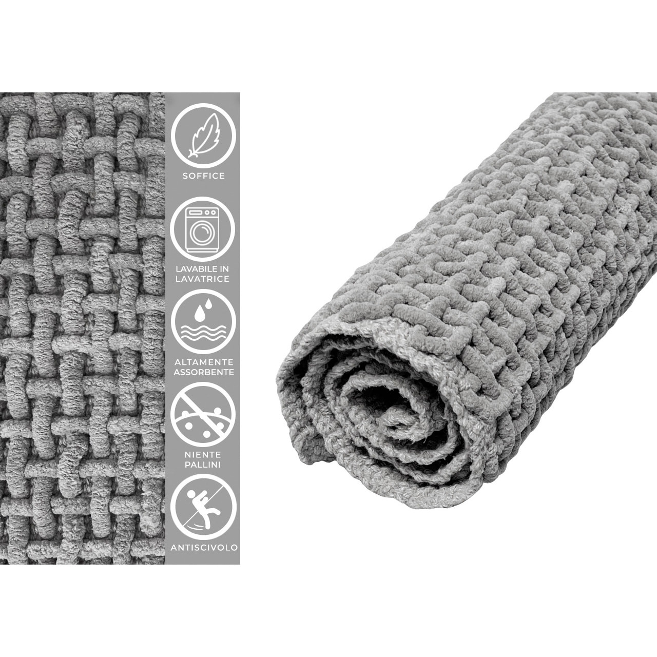 Tappeto Bagno Doccia Antiscivolo Super Assorbente Modello Osaka Grigio