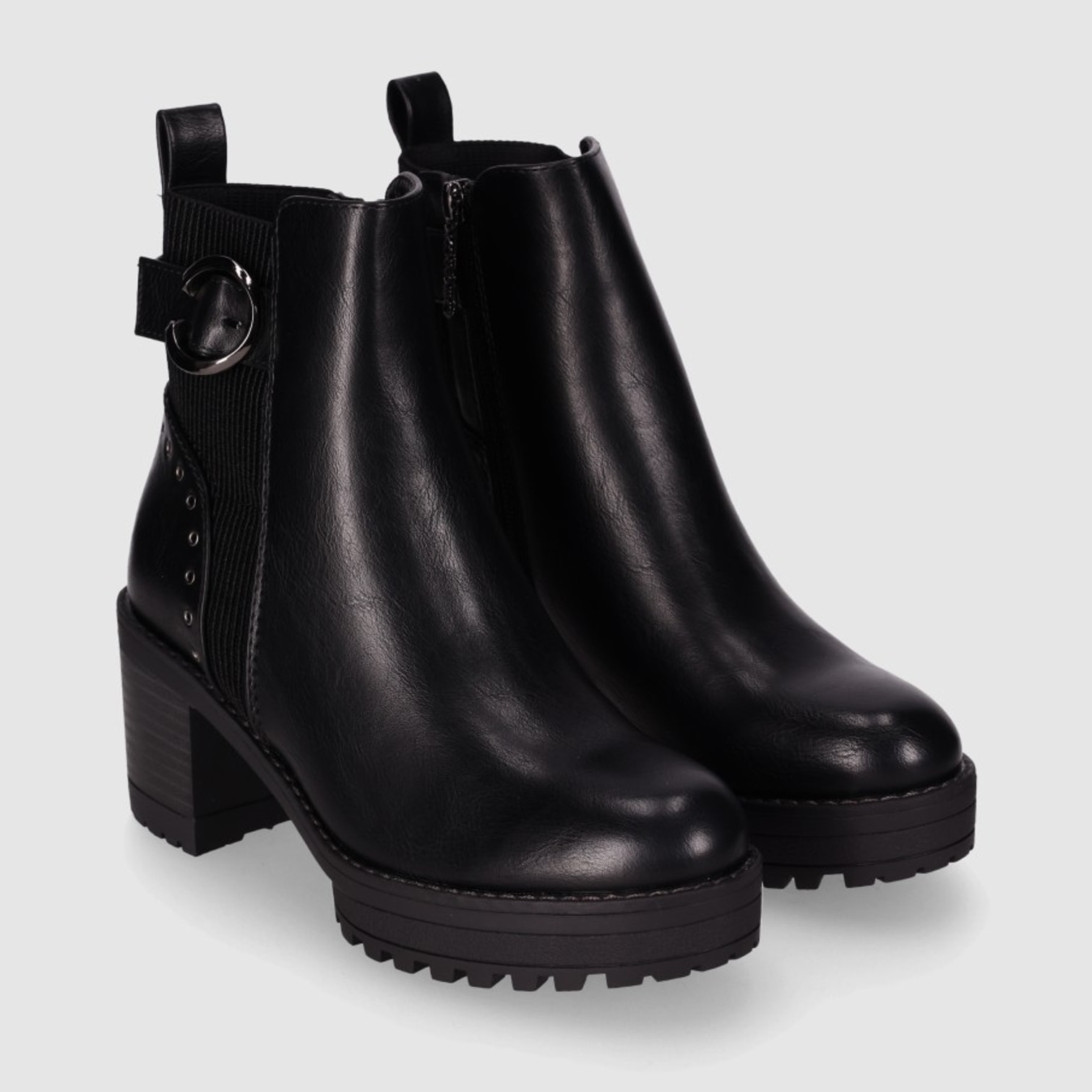 Botines de Piel Sintética - Negro - Tacón: 6 cm