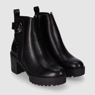 Botines de Piel Sintética - Negro - Tacón: 6 cm