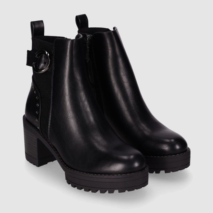 Botines de Piel Sintética - Negro - Tacón: 6 cm