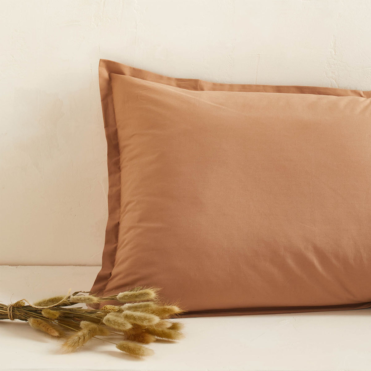 Taie d'oreiller unie en percale de coton, Made in France, ROYAL LINE , Beige