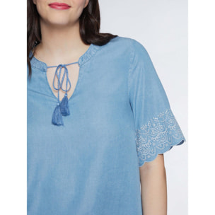 Fiorella Rubino - Blusa con lacci e bordi in pizzo - Azzurro