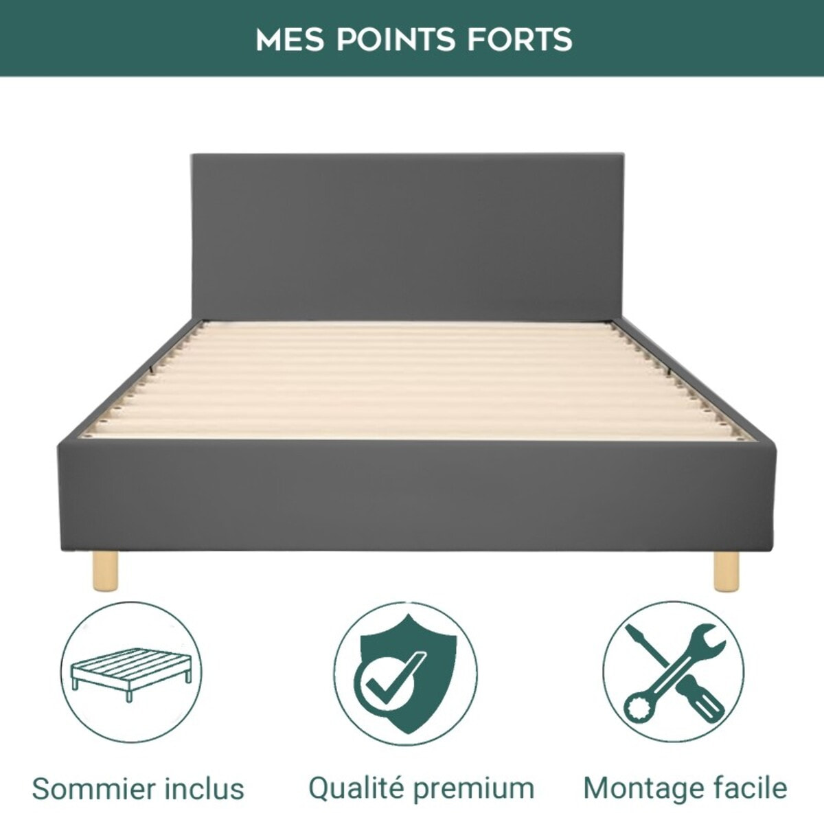Ensemble Lit avec tête de lit & matelas | Mémoire de forme avec surmatelas intégré | Cadre à lattes | Simili cuir | Blanc