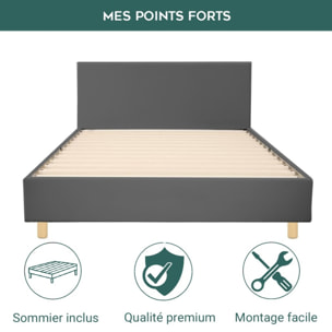 Ensemble Lit avec tête de lit & matelas | Mémoire de forme avec surmatelas intégré | Cadre à lattes | Simili cuir | Blanc