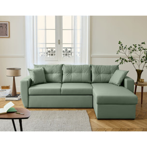 Astoria - canapé d'angle réversible 4 places - convertible avec coffre - en simili - Vert sauge