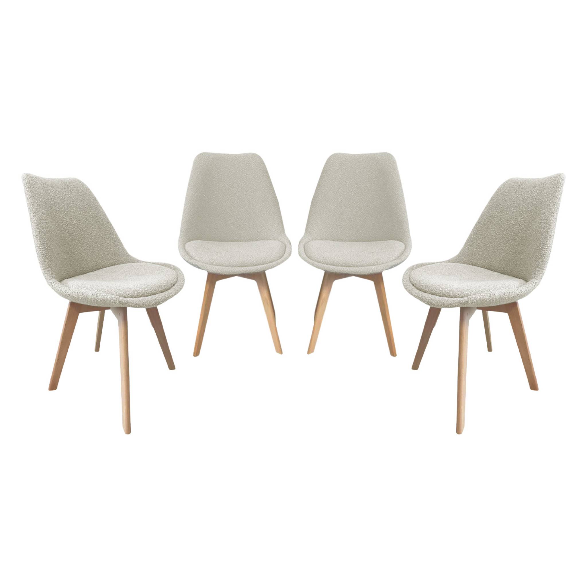 Lot de 4 chaises scandinaves revêtement bouclette texturée blanc. pieds bois de hêtre - Nils