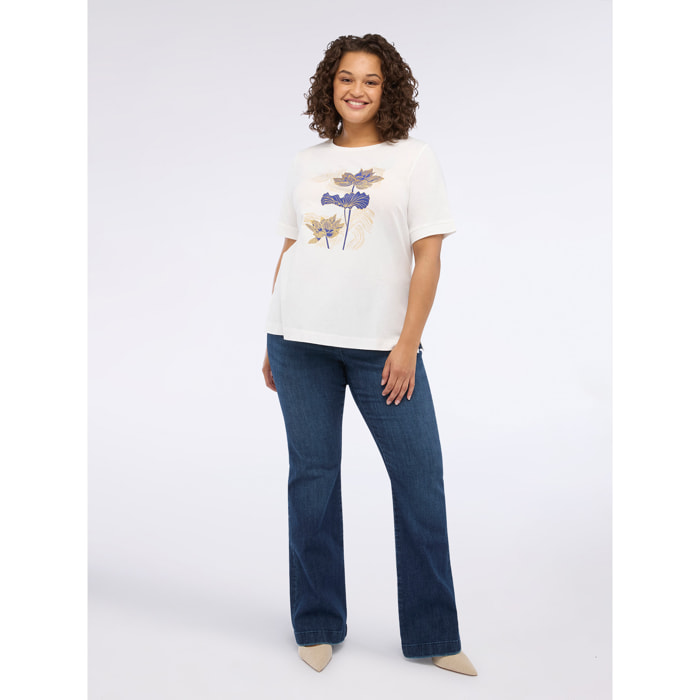 Fiorella Rubino - Camiseta de punto de algodón con estampado floral - Blanco