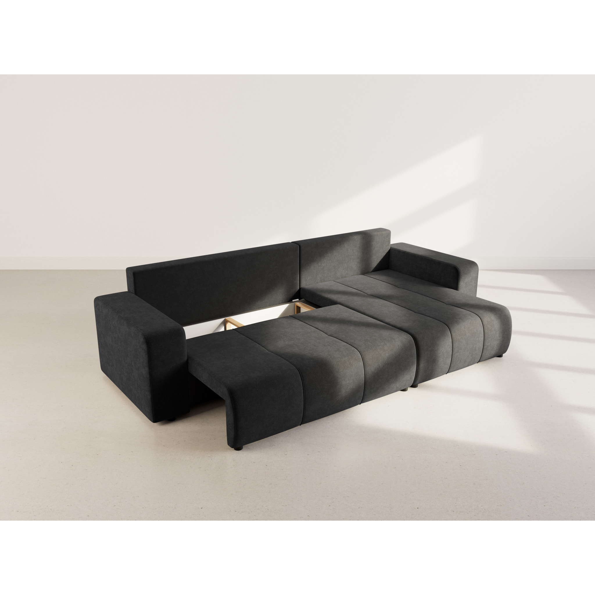 Nicole - Canapé d'angle réversible 5 places convertible avec coffre en tissu - Gris Anthracite