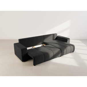 Nicole - Canapé d'angle réversible 5 places convertible avec coffre en tissu - Gris Anthracite