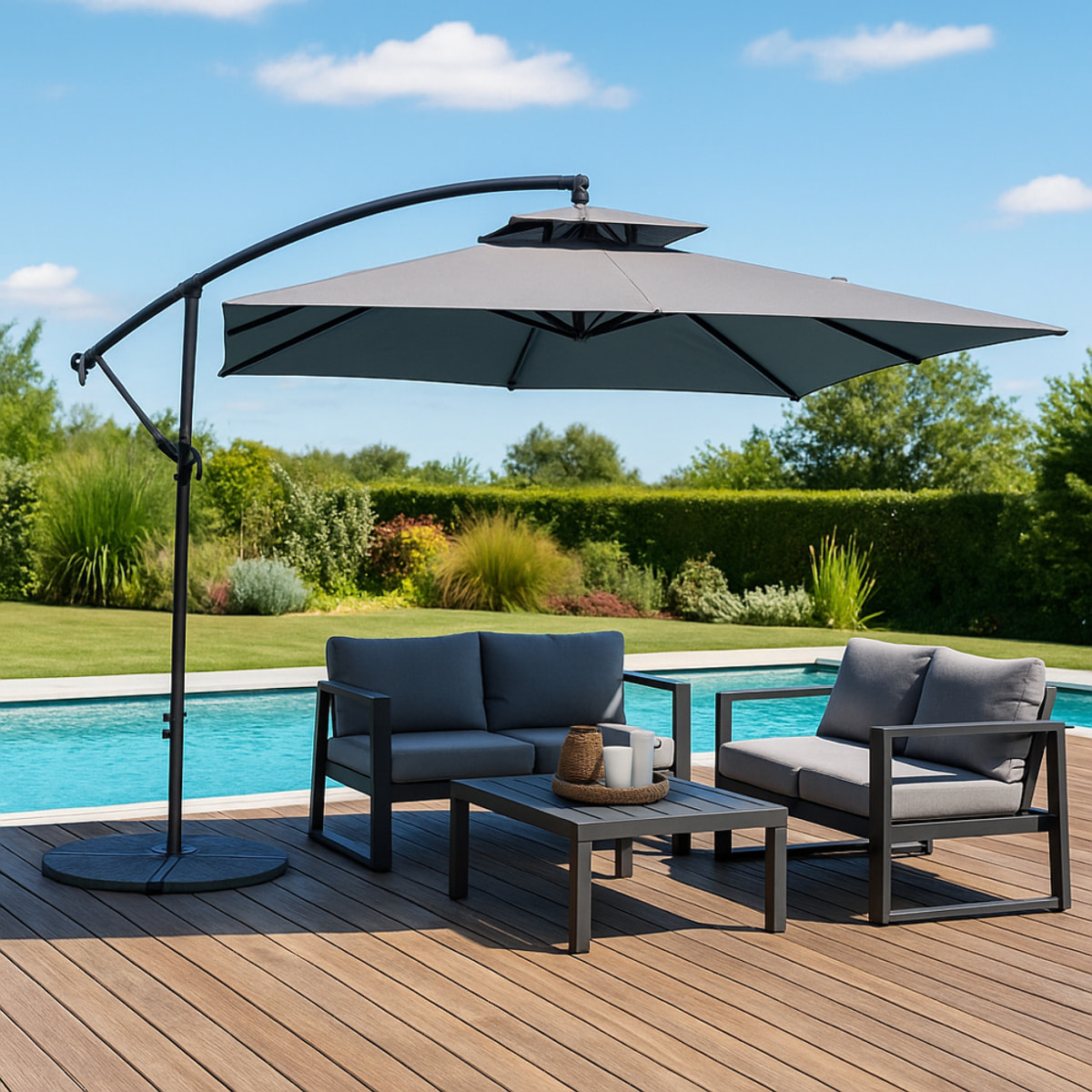 Parasol  gris déporté carré 3 x 3 m CORTO