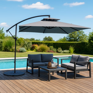 Parasol  gris déporté carré 3 x 3 m CORTO
