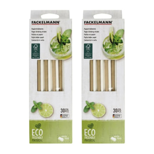 Lot de 60 pailles en papier brun et blanc 24 cm Fackelmann Bar Concept