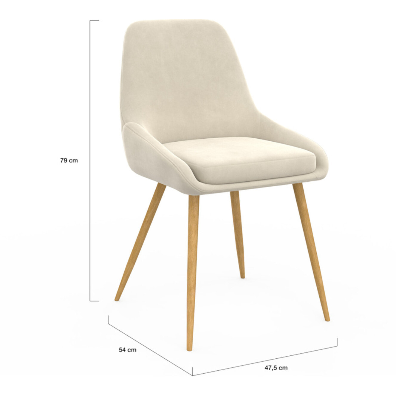 Chaises Olivia en velours crème et pieds bois - lot de 6