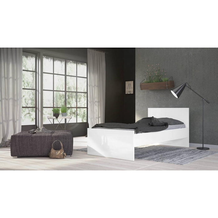 Struttura per letto, colore bianco lucido, cm 96 x 80 x 196.6