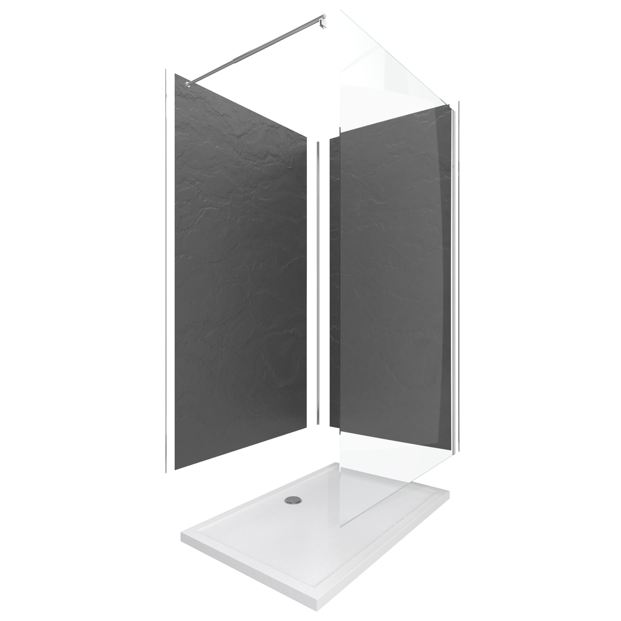 Ensemble complet douche à l'Italiennne avec Receveur 90x120 + Paroi transparent + Panneaux muraux