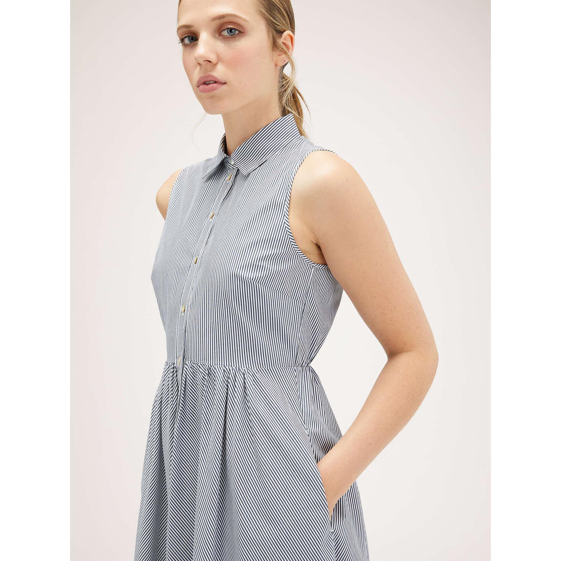 Motivi - Vestido camisero en popelina de rayas - Azul