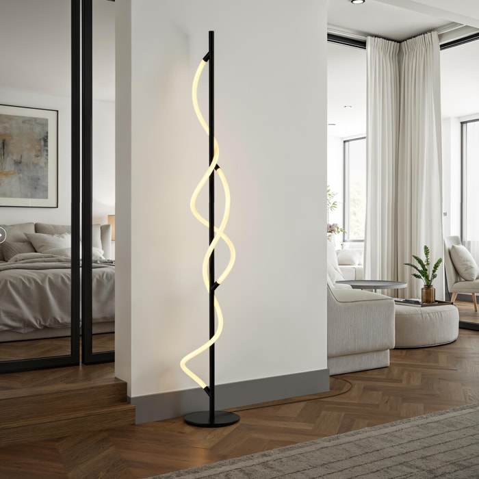 Lampadaire LED Tomasucci ROPE, métal noir mat et acrylique blanc, 150 cm, 30W, lumière blanc neutre