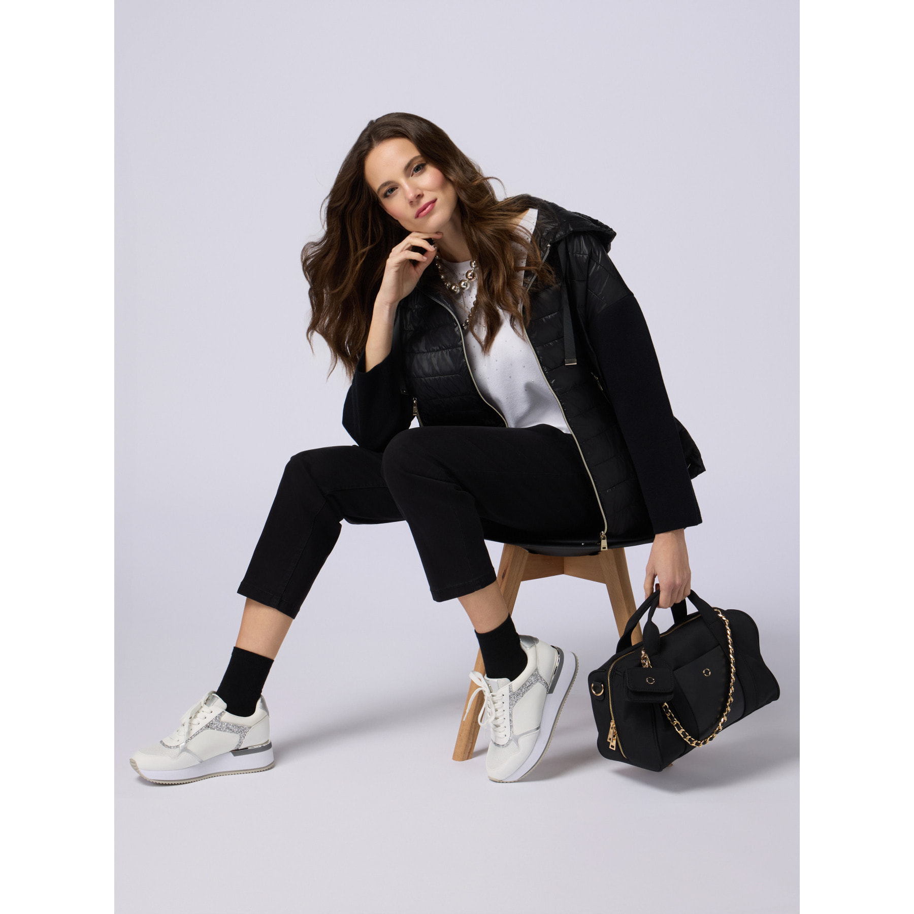 Oltre - Pantaloni chino misto tencel - Nero