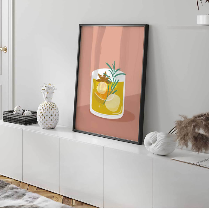 Affiche encadrée cocktail jaune épices Affiche + cadre en métal - Noir