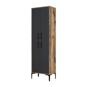 Credenza Denipot, Buffet da soggiorno, Madia da salotto, Dispensa da cucina, 60x35h200 cm, Noce e Antracite