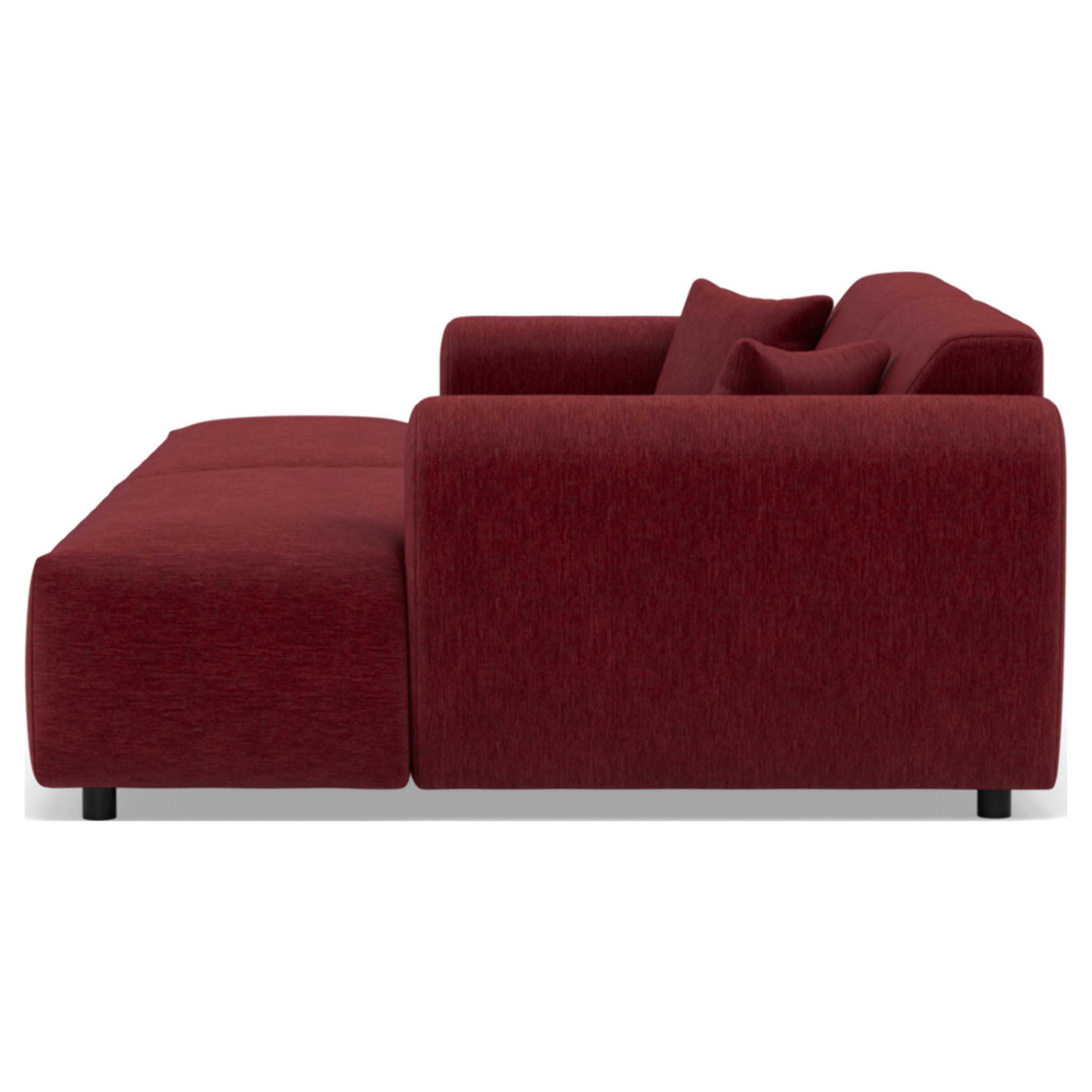 Aumance - canapé droit 4 places avec double méridienne assise profonde en velours texturé - Prune