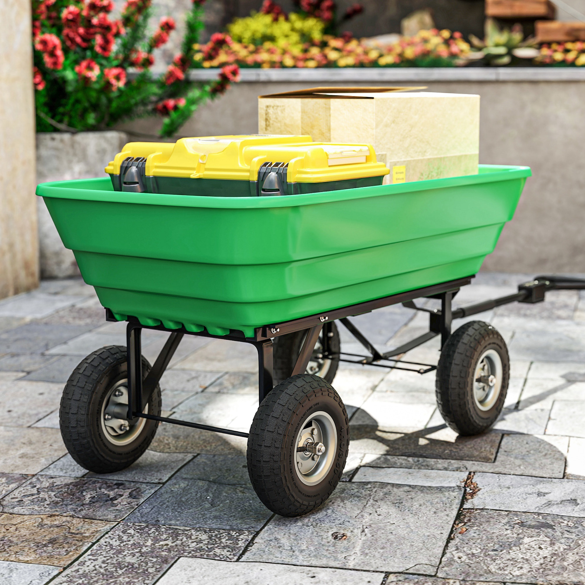 Juego de 4 Ruedas para Carretilla, Neumáticos de Goma Ø255 x 75 mm, Ruedas de Repuesto, Eje de 16 mm, Carga 80 kg, para Carros de Mano y Carritos de Jardín, Negro