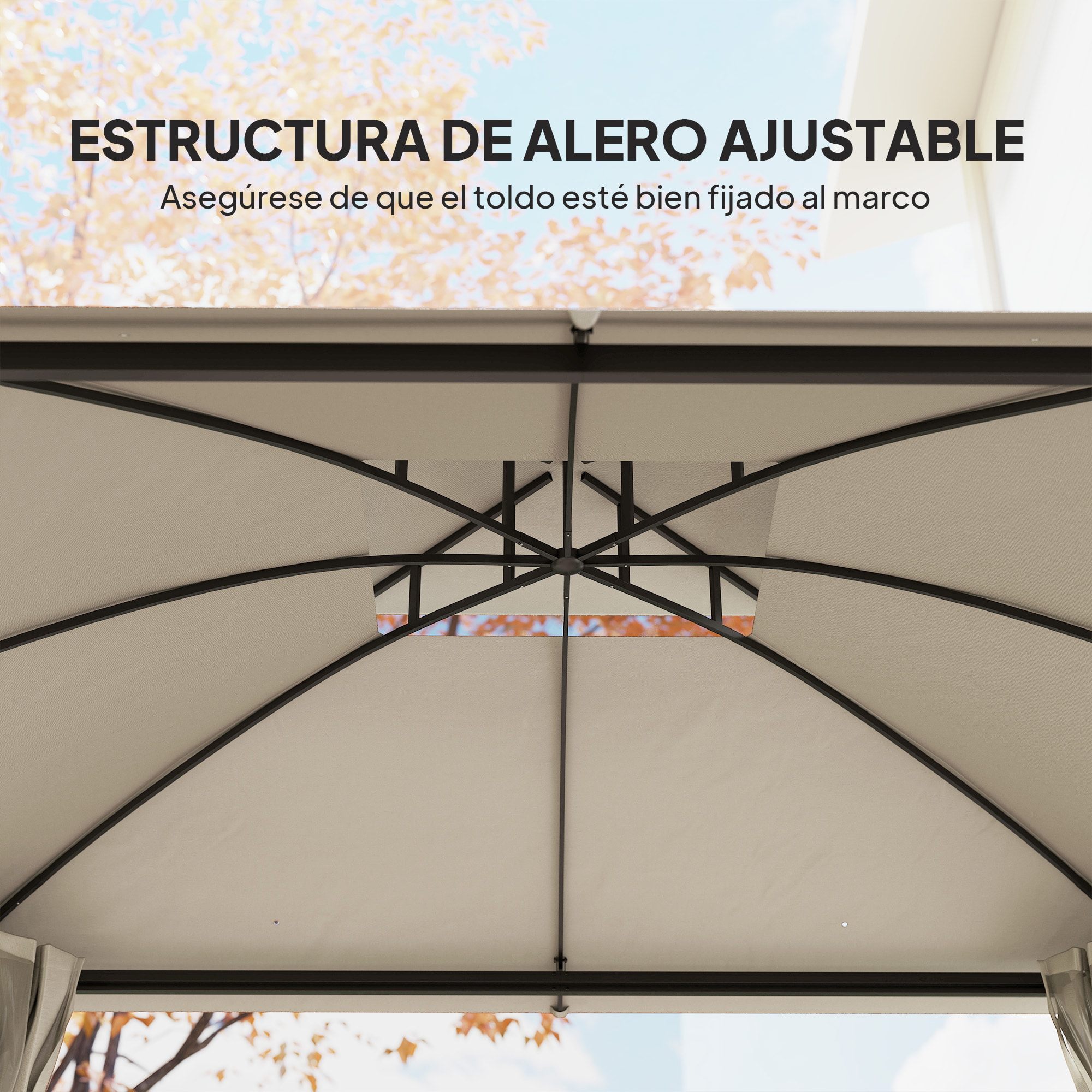 para Jardín 3x3,7 m, Pabellón de Jardín Gazebo con Doble Techo, Paredes Laterales, Mosquiteras, Marco de Metal, Resistente al Agua, Anti-UV, Carpa para Exterior, Terraza, Patio, Beige