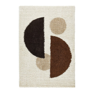 Tapis intérieur shaggy motifs circulaires beige, marron, noir PITT