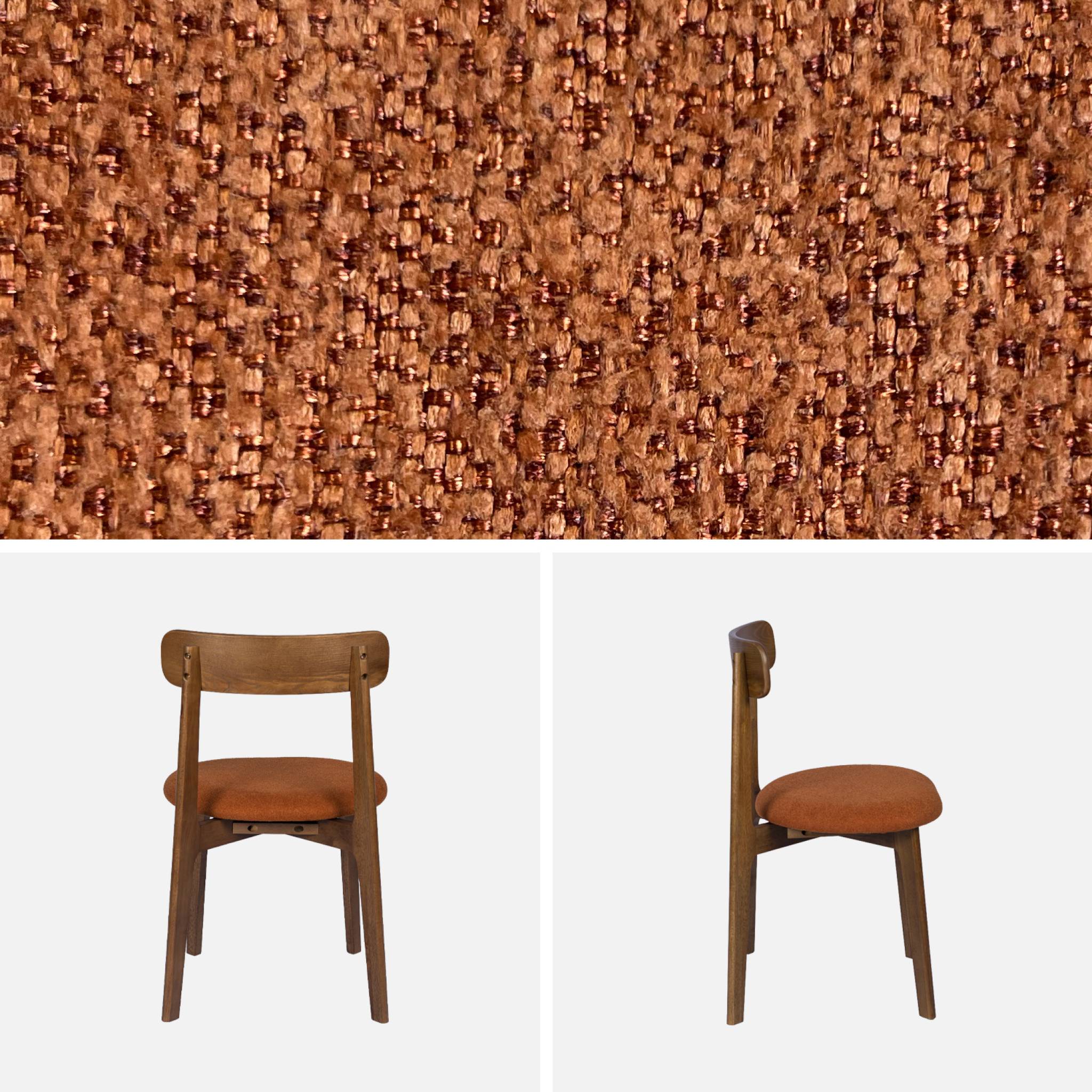Chaise vintage bois d'hévéa teinte noyer et tissu texturé (lot de 2) VICTOIRE