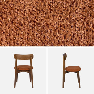Chaise vintage bois d'hévéa teinte noyer et tissu texturé (lot de 2) VICTOIRE