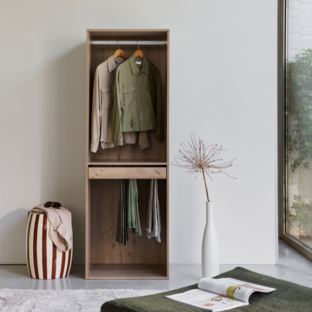 Module dressing décor bois avec penderie et porte-pantalons MODULO