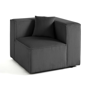 Arty - module d'assise droit - en velours côtelé - Gris foncé