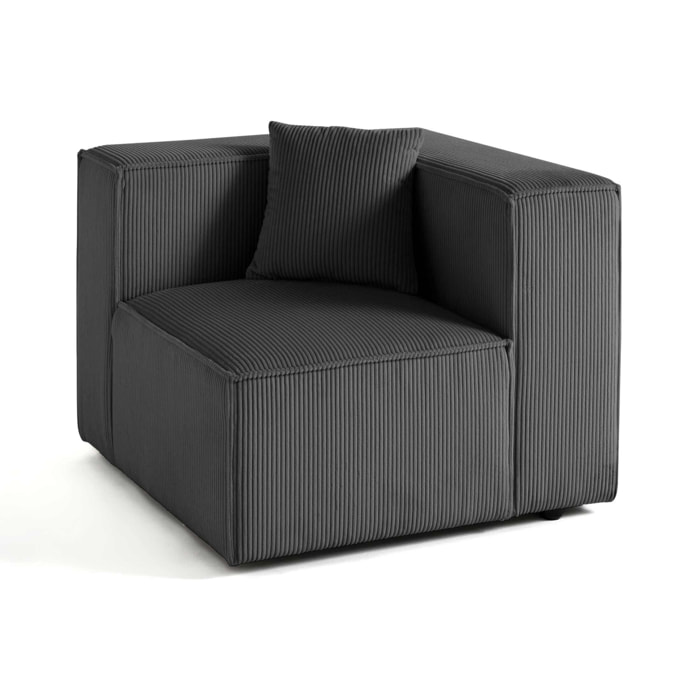 Arty - module d'assise droit - en velours côtelé - Gris foncé