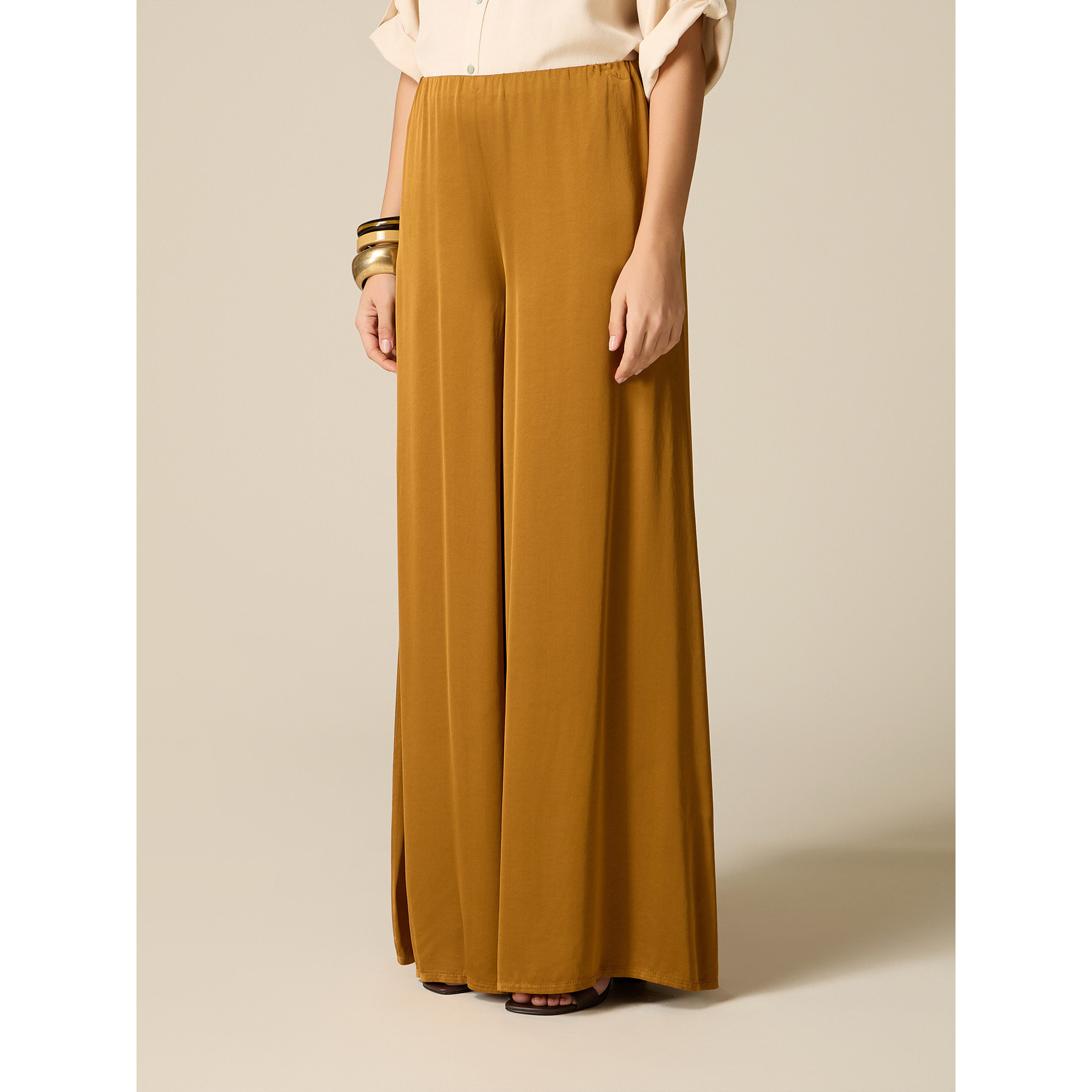 Oltre - Pantalones palazzo en raso de viscosa - Oro